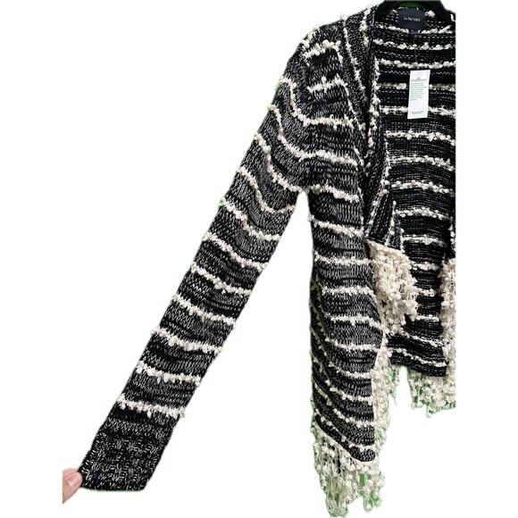 Anthropologie La Fee Verte Cardigan Black White Fringe NWT Size Medium Sweater - Picture 7 of 9